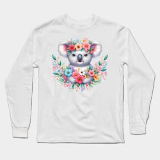 A koala bear decorated with beautiful colorful flowers. Long Sleeve T-Shirt